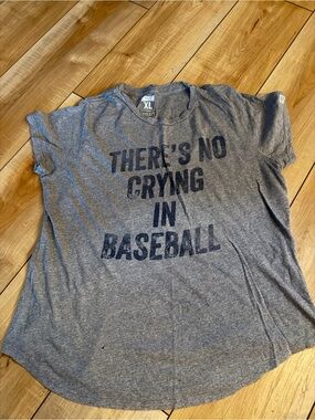 American Eagle Outfitters Gray Graphic Tee - 'There's No Crying In Baseball'